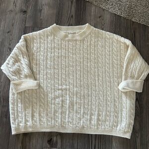 JODIFL Cream Cable Knit Crewneck Sweater